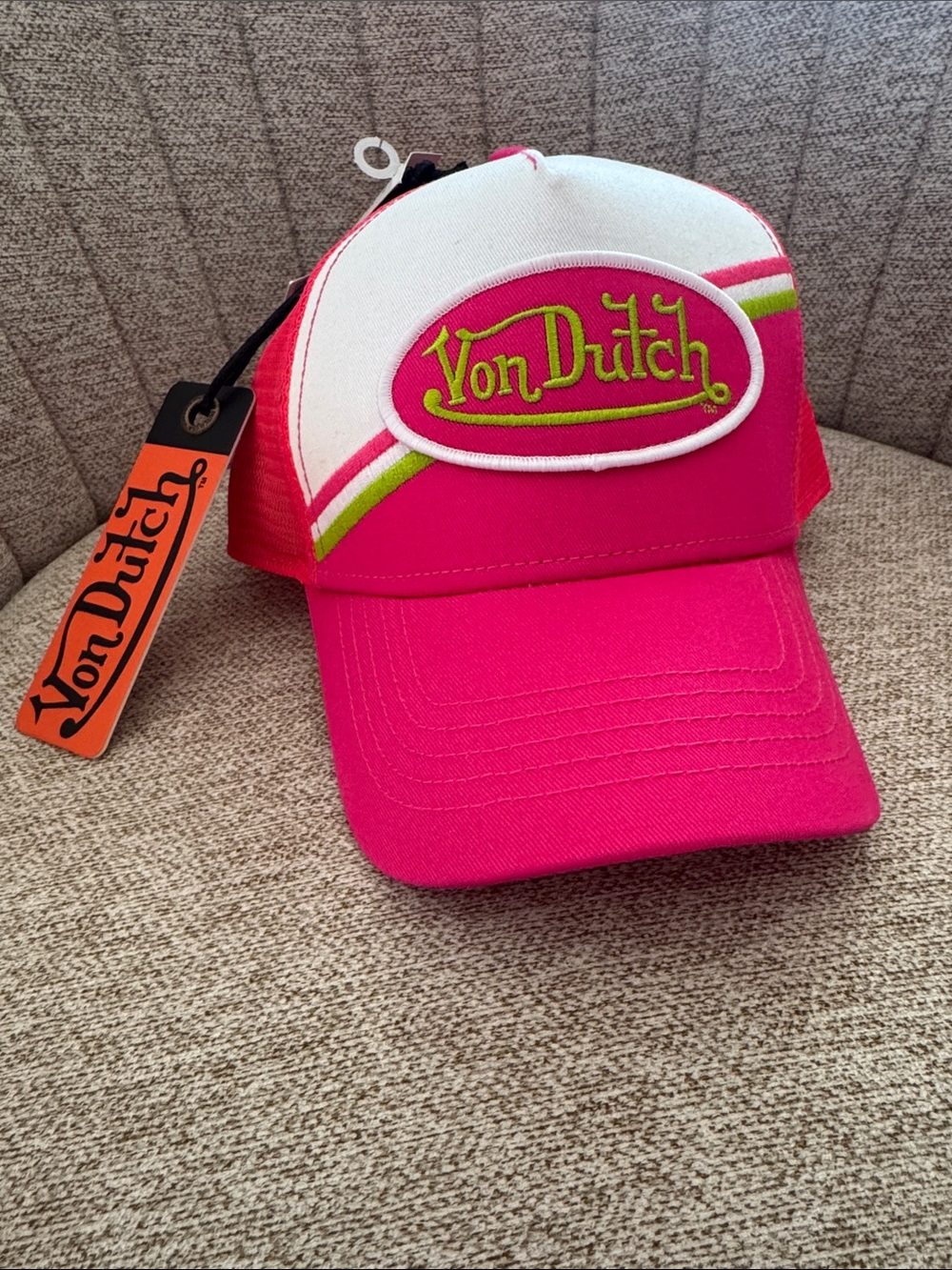 Von Dutch Hot Pink and White Trucker Cap with Neon Logo